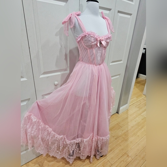 ~SOLD~Dolls Kill Widow Dance With Death Sleeveless Maxi Pink Tulle Lace Dress XS - Picture 7 of 10